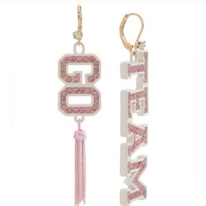 🔹️Betsey Johnson🔹️ pink white " Go Team " Mismatched statement  Earrings
